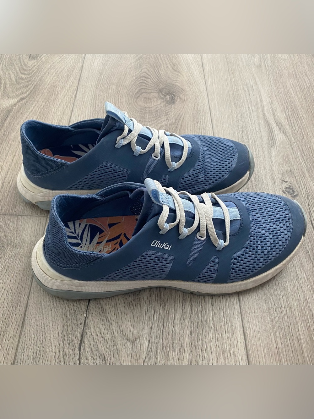 OluKai Women's Blue Mesh Sneakers with White Laces